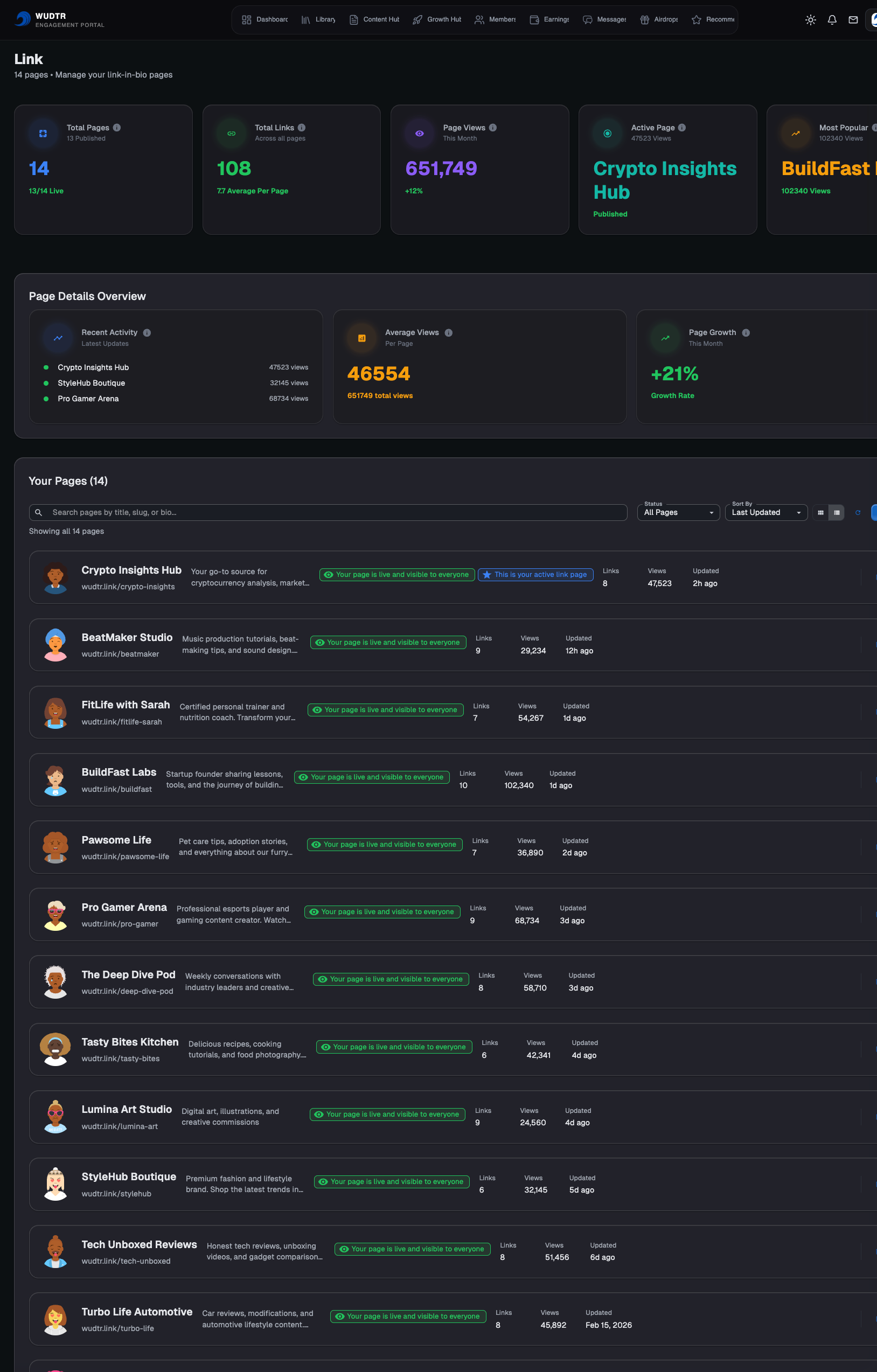 Wudtr Link Page (Dark Mode)