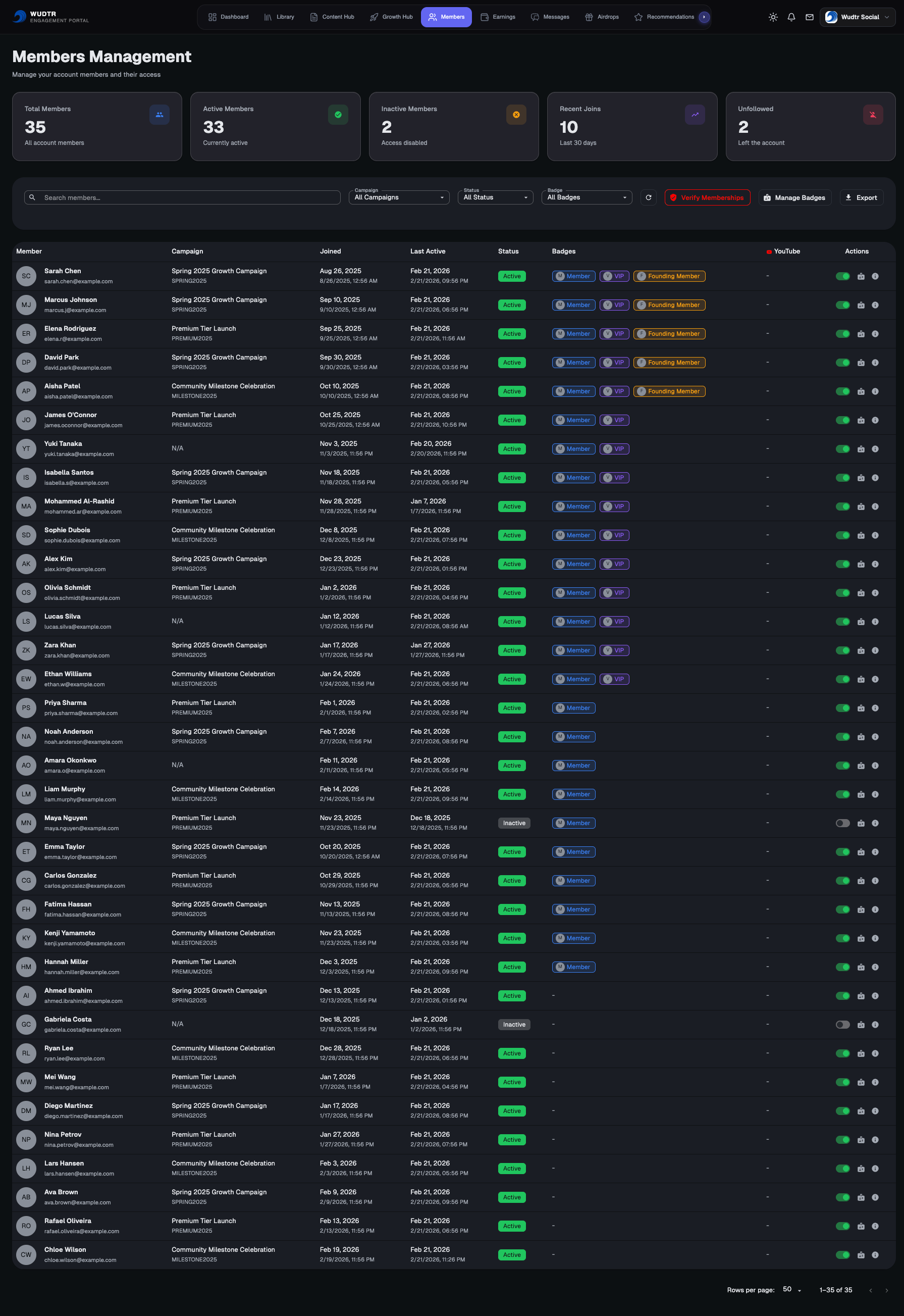Member Management Interface (Dark Mode)