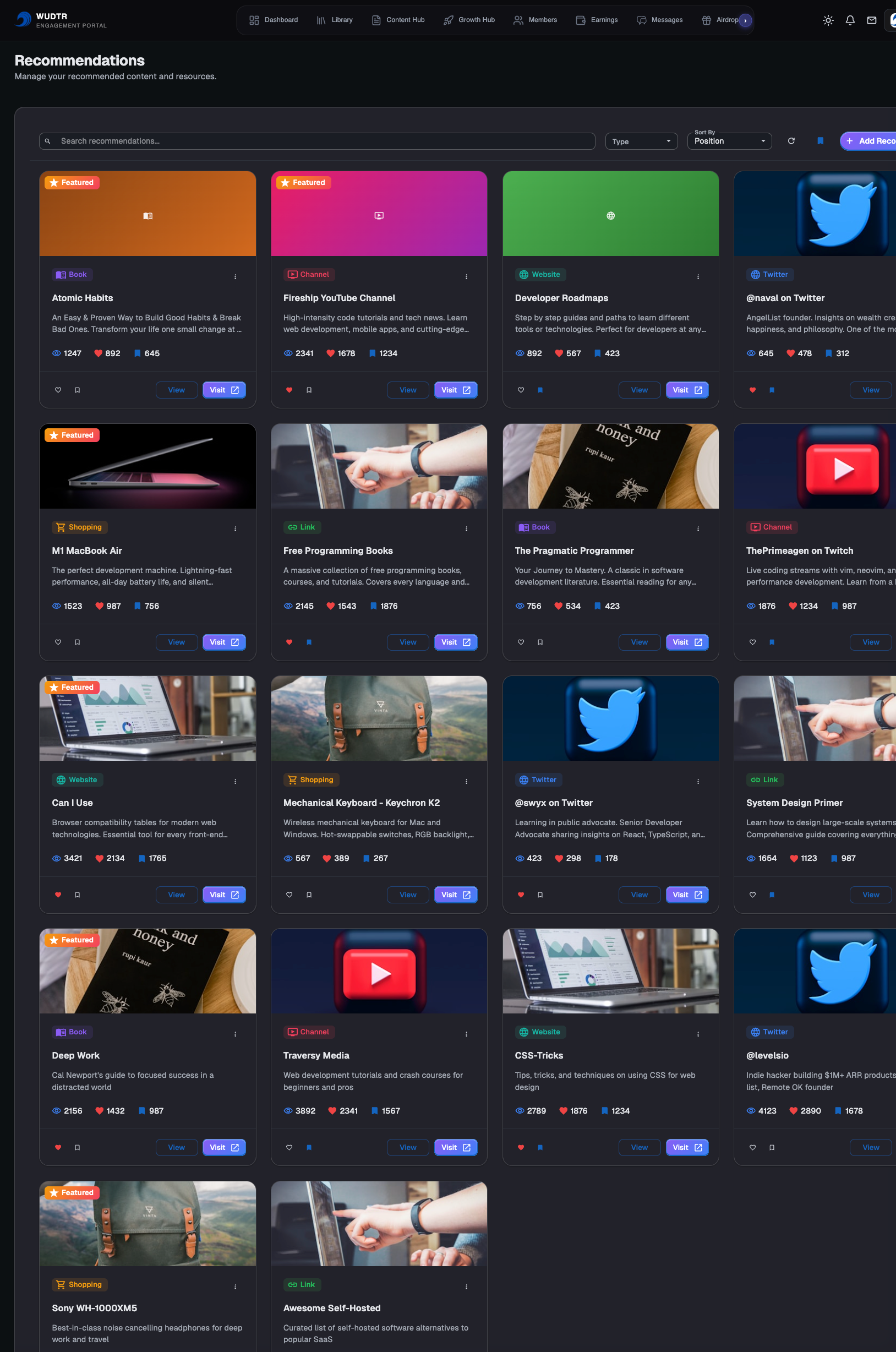 Recommendations Interface (Dark Mode)
